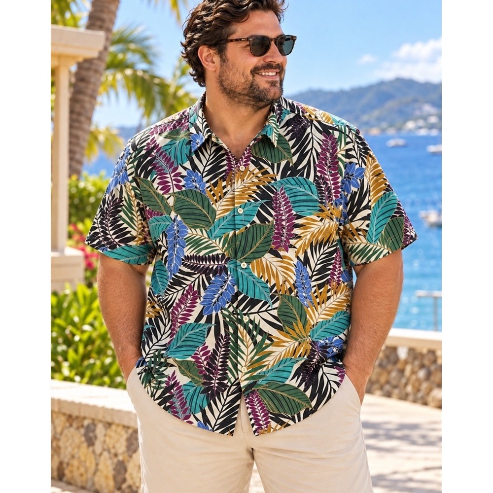 Tommy Bahama 2XL TG Camp Shirt Men's Gentlemen Prefer Fronds Shirt 100% Silk